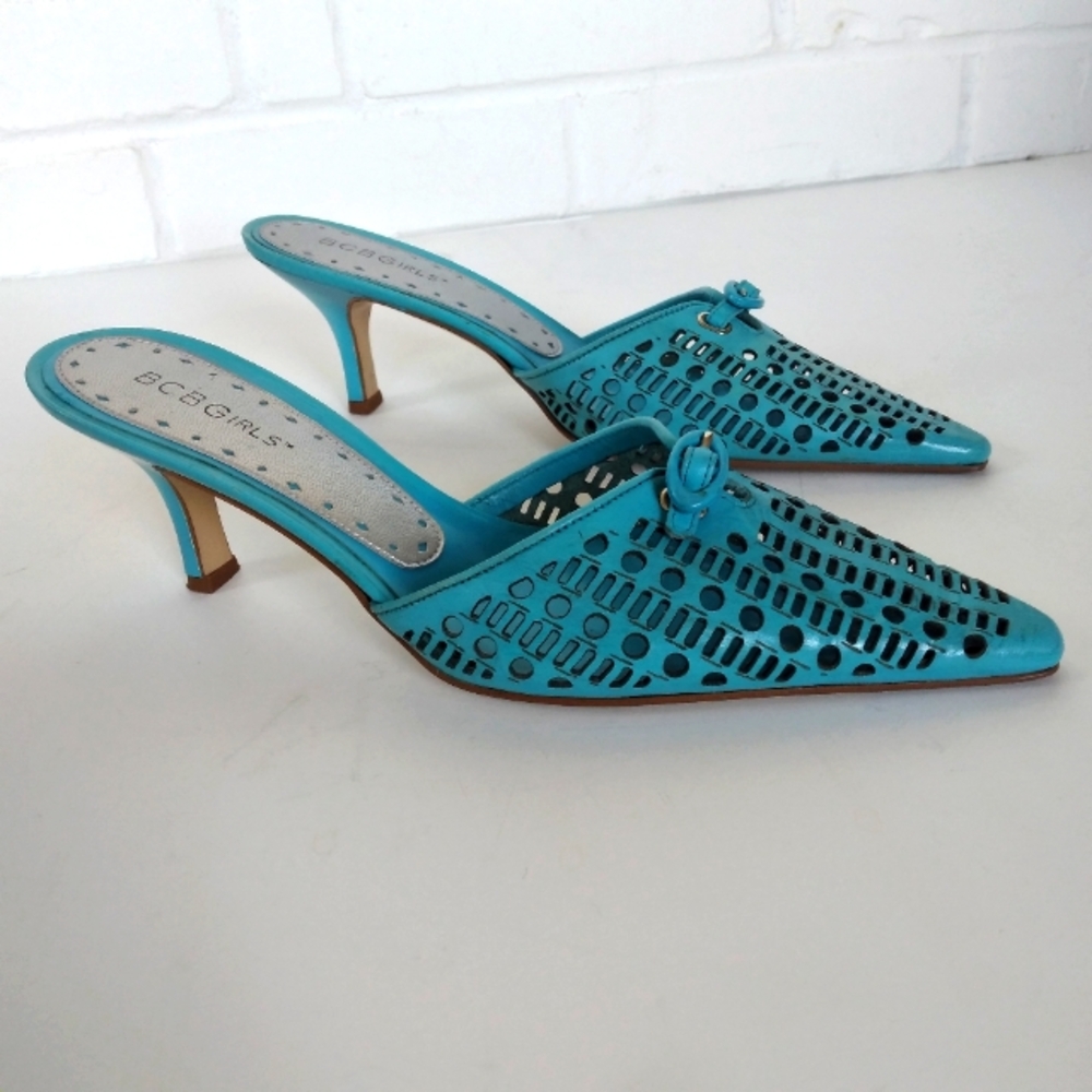 BCBGirls Turqoise mules 7.5